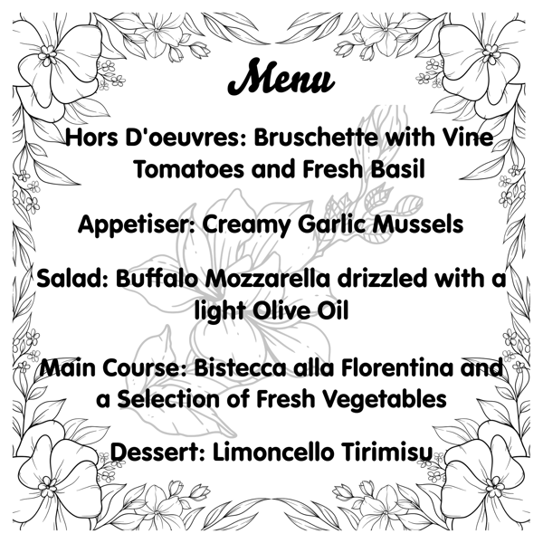 Signature Monochrome Bloom Wedding Menu Card Signature Floral Design