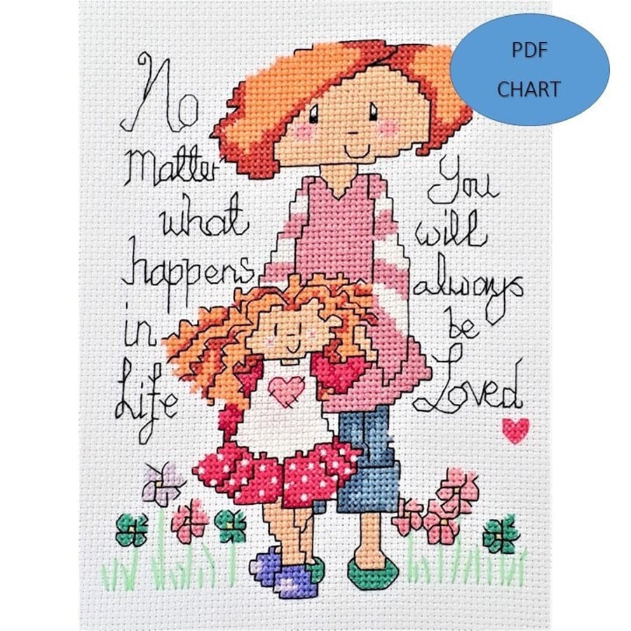 Mother and child cross stitch quote design Instant digital Download PDF 
