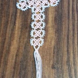 Pale Pink and Cream Tatted Cross Bookmark