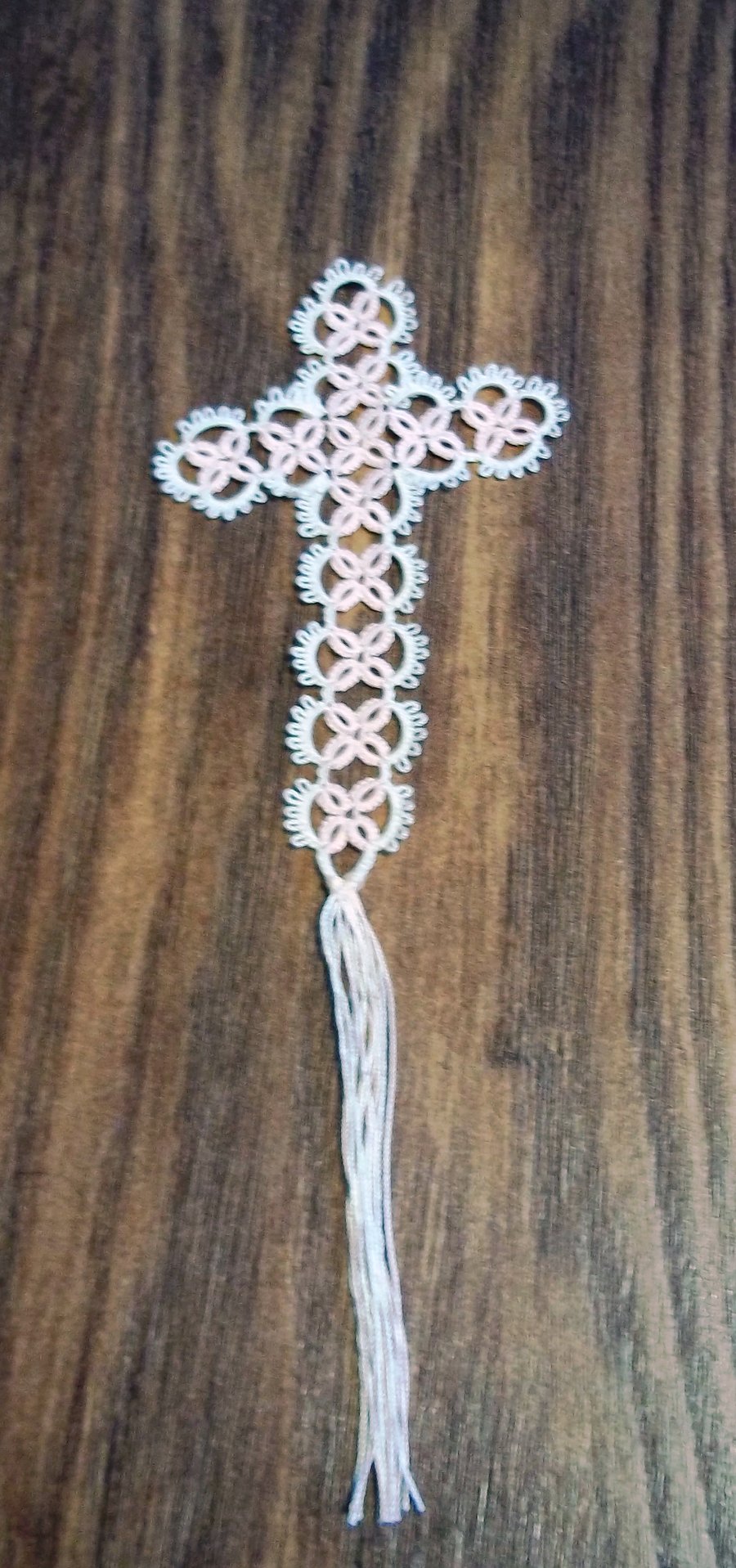 Pale Pink and Cream Tatted Cross Bookmark