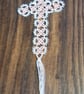 Pale Pink and Cream Tatted Cross Bookmark - Image 1