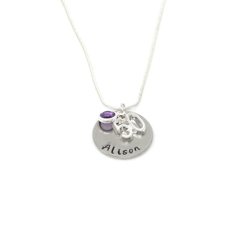 Personalised 50th Birthday Birthstone Necklace - Gift Boxed - Free Delivery