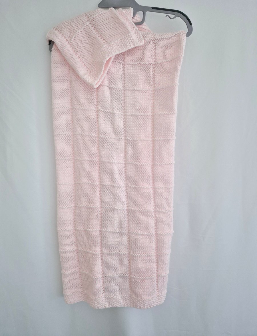 Pink baby blanket, hand knitted baby throw.