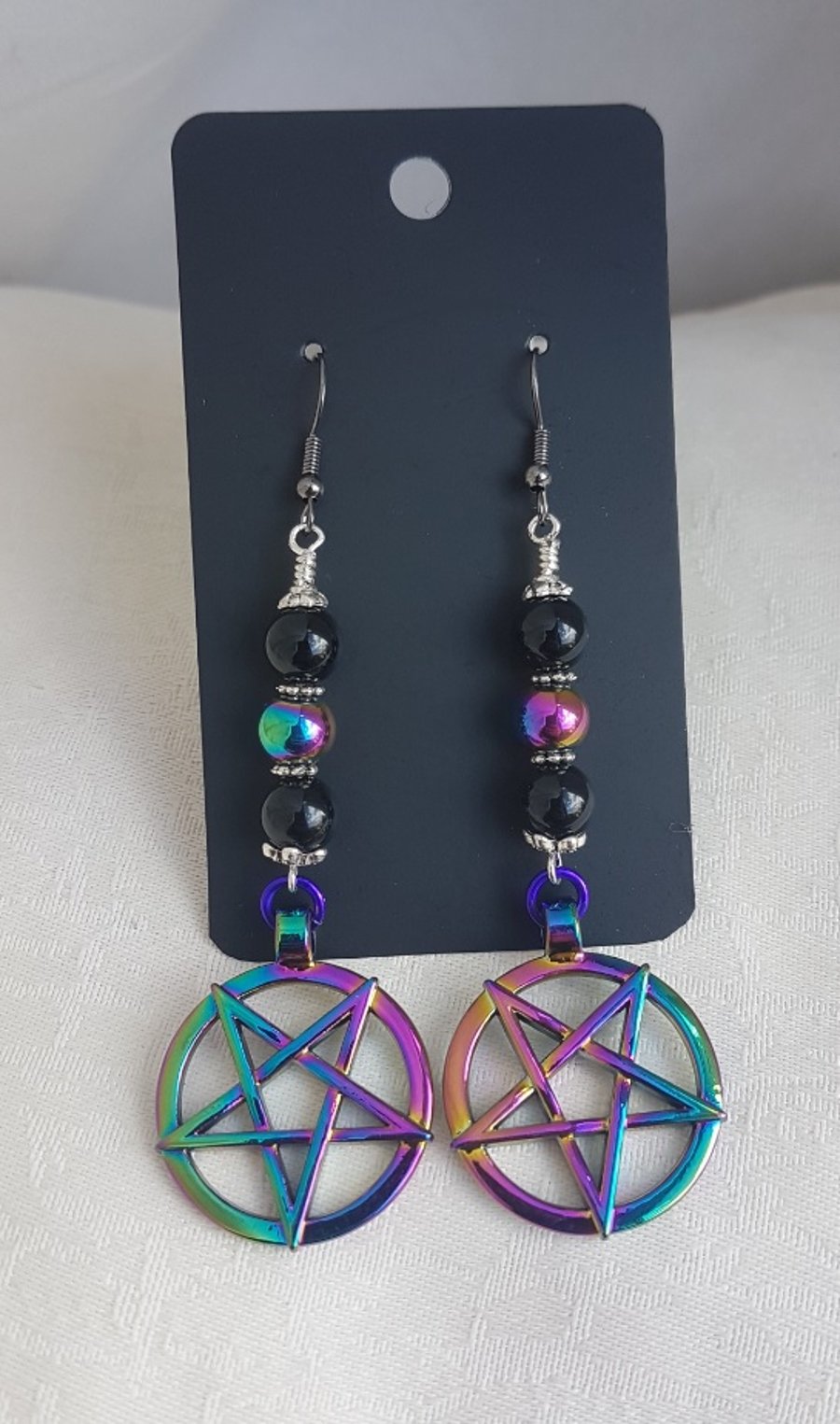 Mistress of the Dark Arts Pentacle Earrings - Gun Metal Tone Ear Wires.