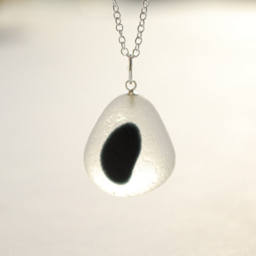 Black and white sea glass pendant