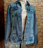`Hand embroidered denim jacket, with red heart floral design - Image 2