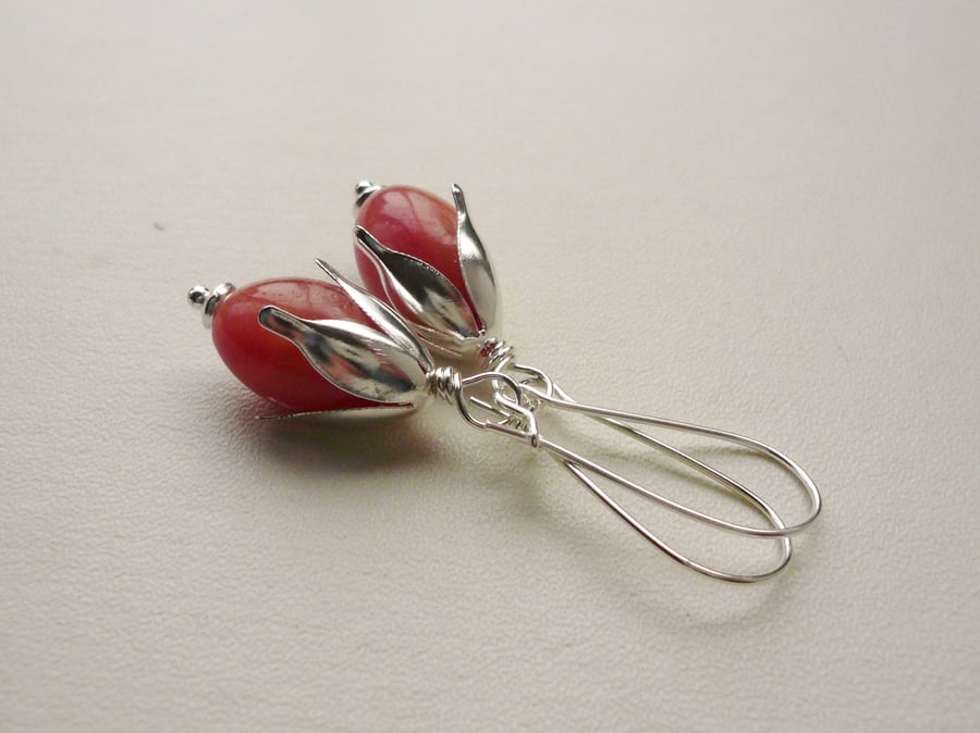 Dangle Earrings Cherry Quartz Drop Silver   KCJ1707
