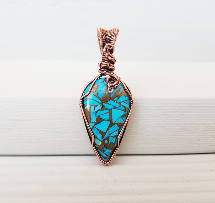 Wire Wrapped Turquoise and Copper Unisex Necklace