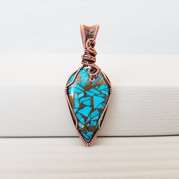 Wire Wrapped Turquoise and Copper Unisex Necklace