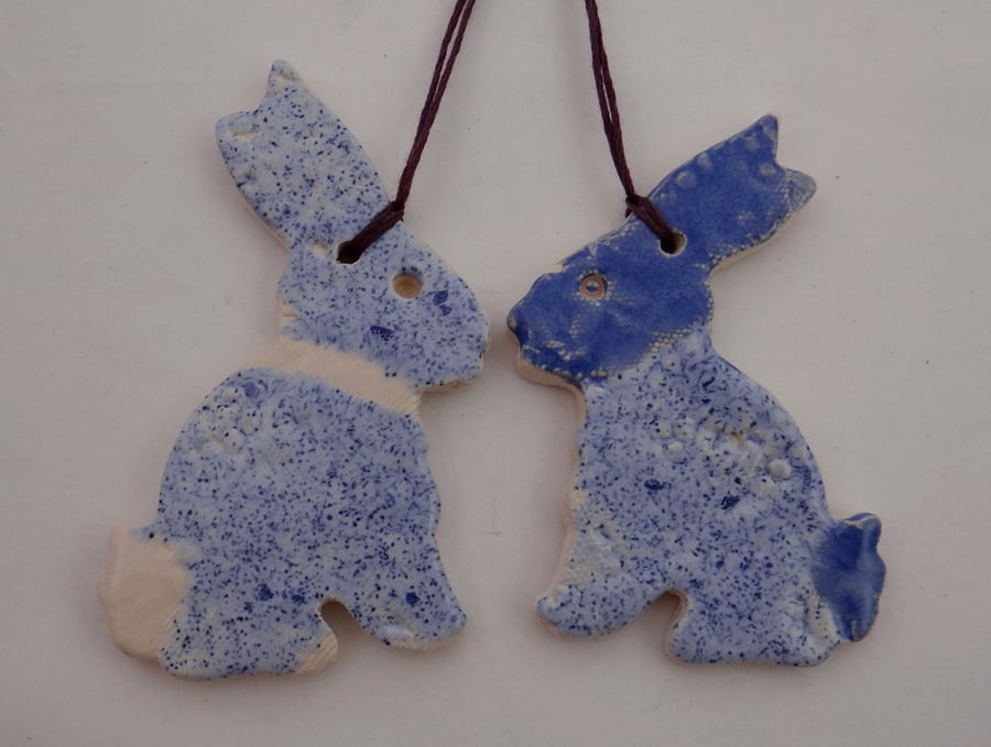Ceramic Bunny Decorations in Blue - Handmade Pottery