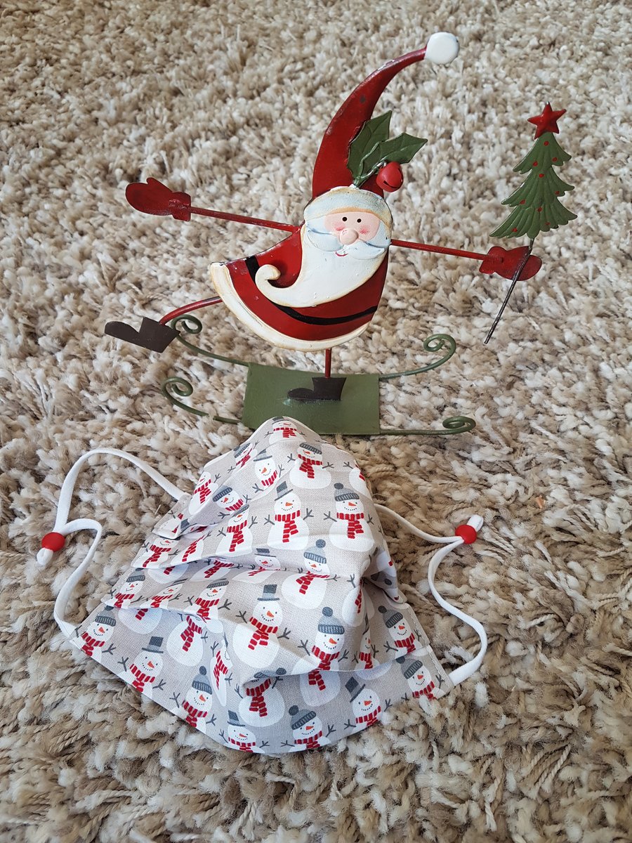 Adult festive face covering – Grey Snowman Print