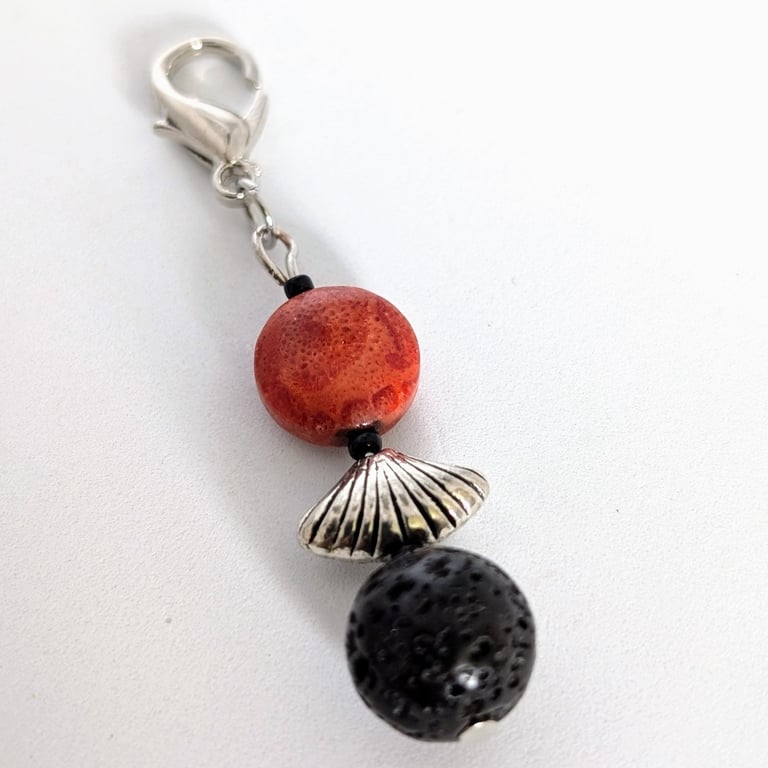 Beaded Charm For Planner Or Journal: Burnt Orange and Black, Tibetan Silver