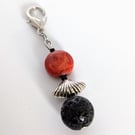 Beaded Charm For Planner Or Journal: Burnt Orange and Black, Tibetan Silver