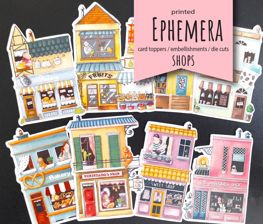 Cute Little Shops and Delivery Trucks ephemera die cut embellishments