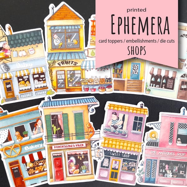 Cute Little Shops and Delivery Trucks ephemera die cut embellishments