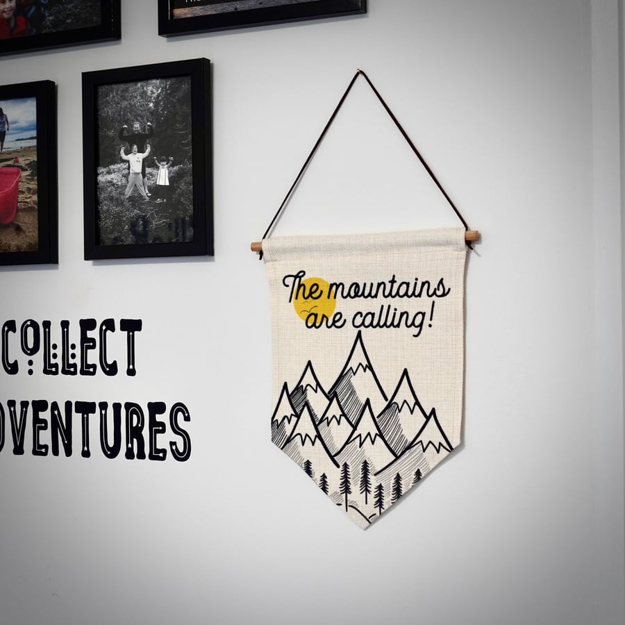 The Mountains Are Calling Linen Pennant Flag