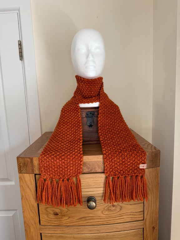 Autumnal Orange 100% Merino Wool Scarf knitted with Malabrigo Yarn