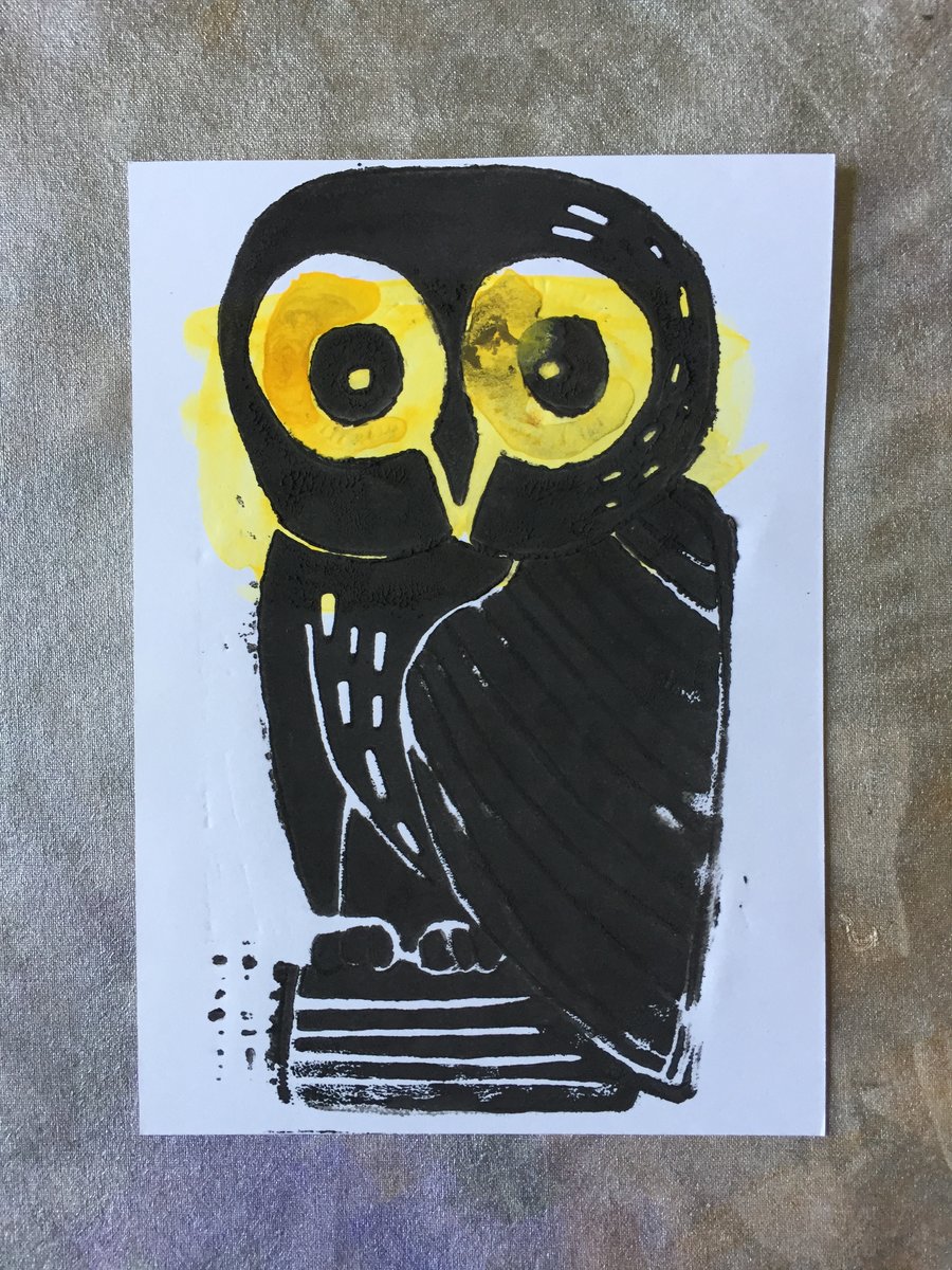 Print No.3. Original Owl Lino Print Artwork - Unframed