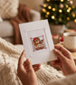 Christmas Teddy Bear Cross Stitch Card, Hand Embroidered Festive Keepsake