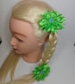 Cute Green Flower Hair Bun, Crystal Centre Satin Bows, Birthday Gift for Girl