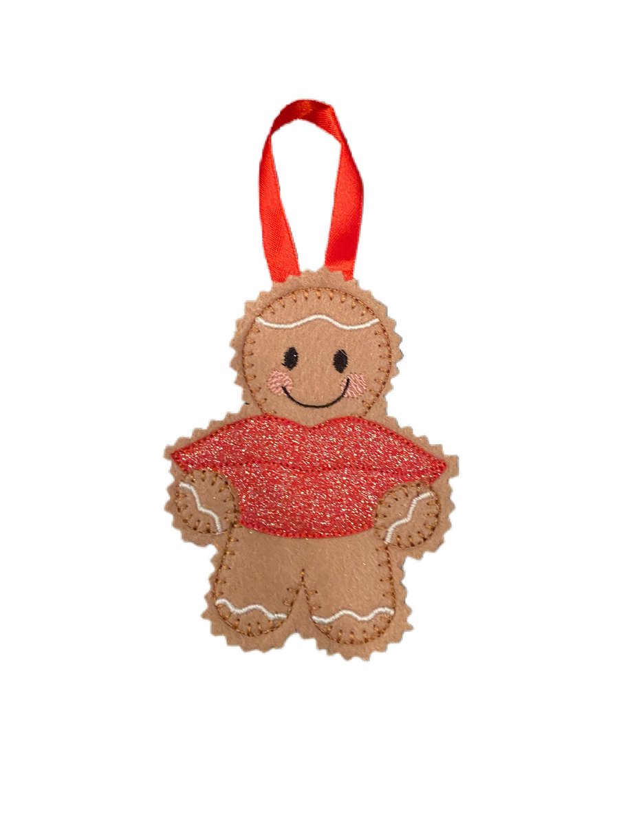 Kiss Lips Gingerbread Man Felt Decoration