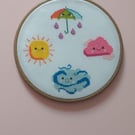 kawaii style weather cross stitch hoop art