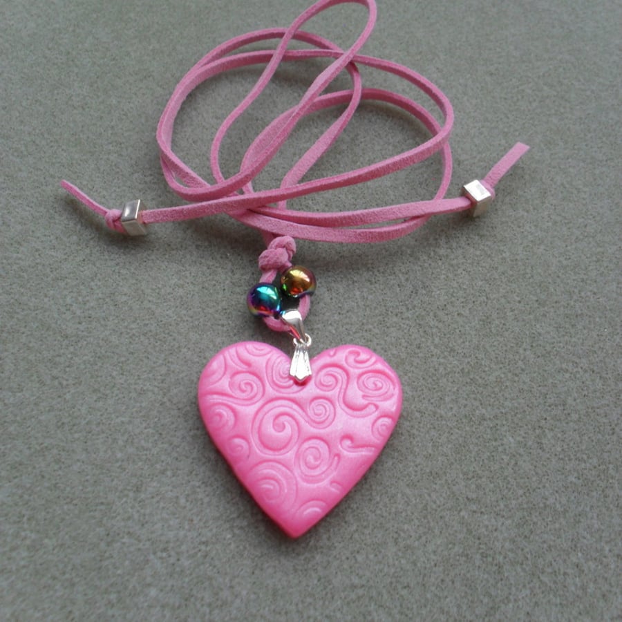 Pink Heart Clay Pendant