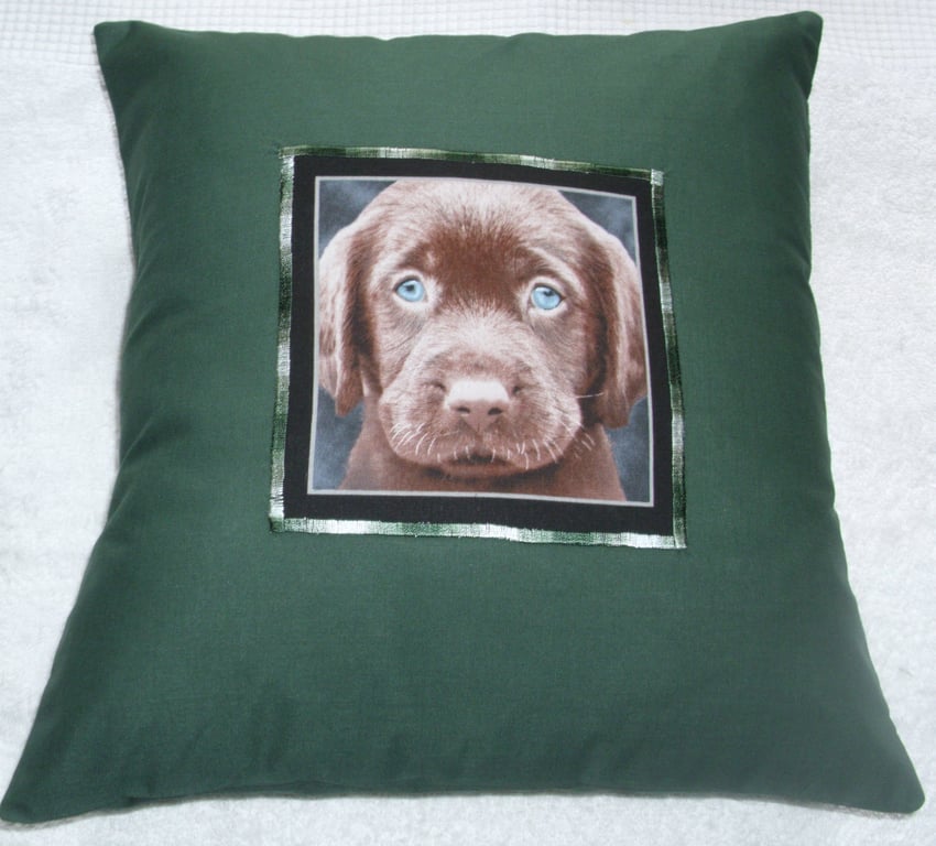 Chocolate Labrador Puppy Portrait cushion