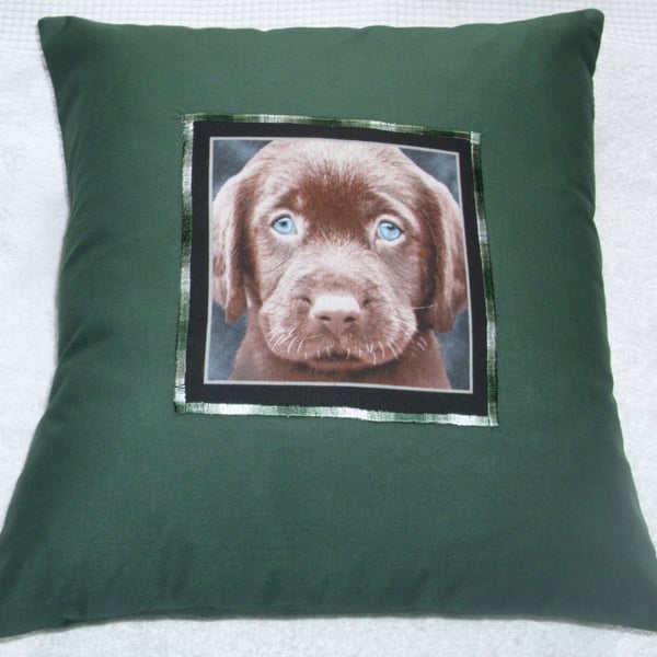 Chocolate Labrador Puppy Portrait cushion