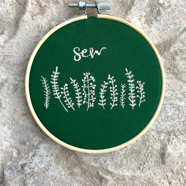 Sew, Handmade Embroidery Hoop, Wall Hanging, Personalised Embroidery Art