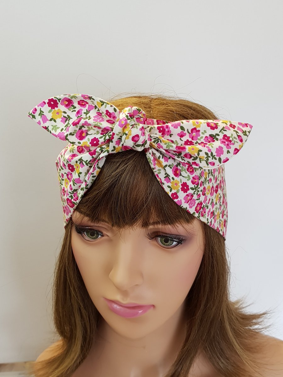 Summer hair scarf self tie headband cotton hair bandanna swing pin up