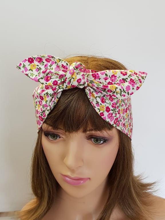 Summer hair scarf self tie headband cotton hair bandanna swing pin up