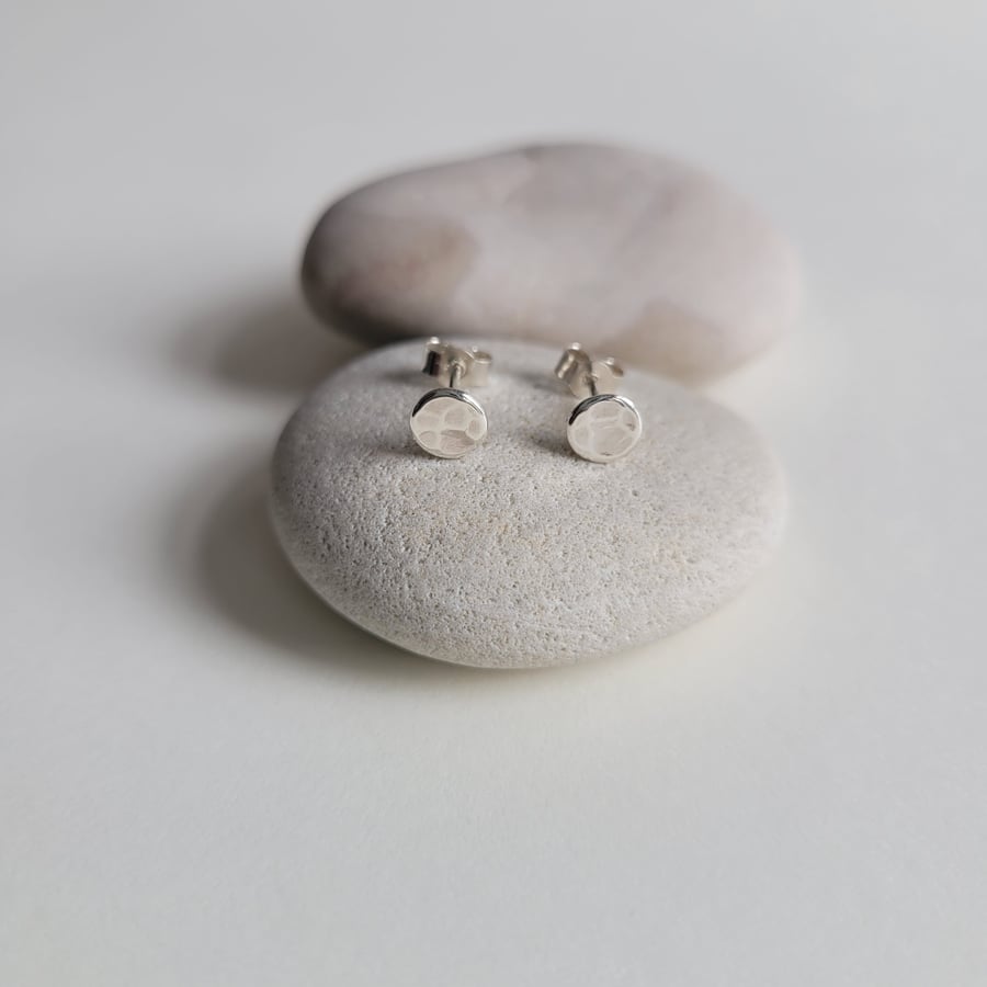 Hammered Round Stud Earrings, Recycled Sterling Silver Circles