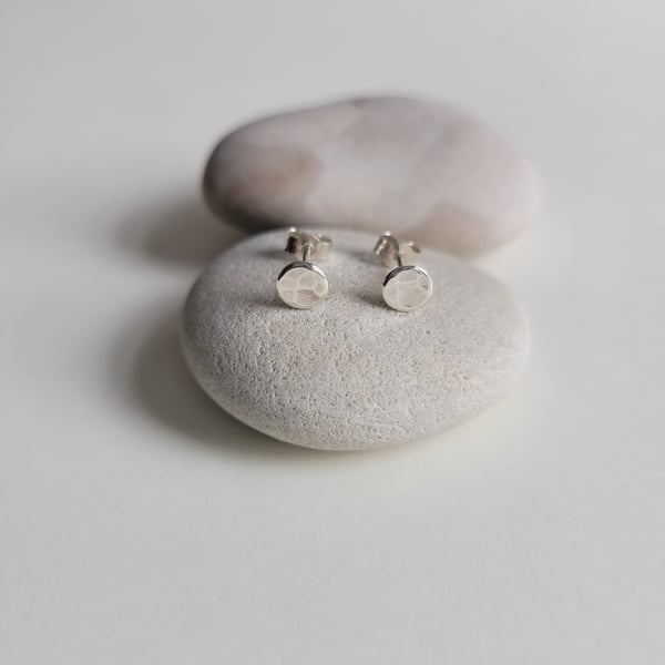 Hammered Round Stud Earrings, Recycled Sterling Silver Circles