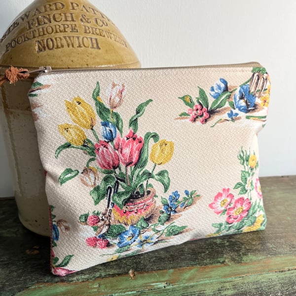 Vintage floral and corduroy zip pouch