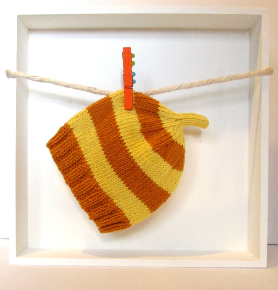 Baby Hat in Marmalade Orange & Lemon Yellow Stripes Size 3 - 6 Months 
