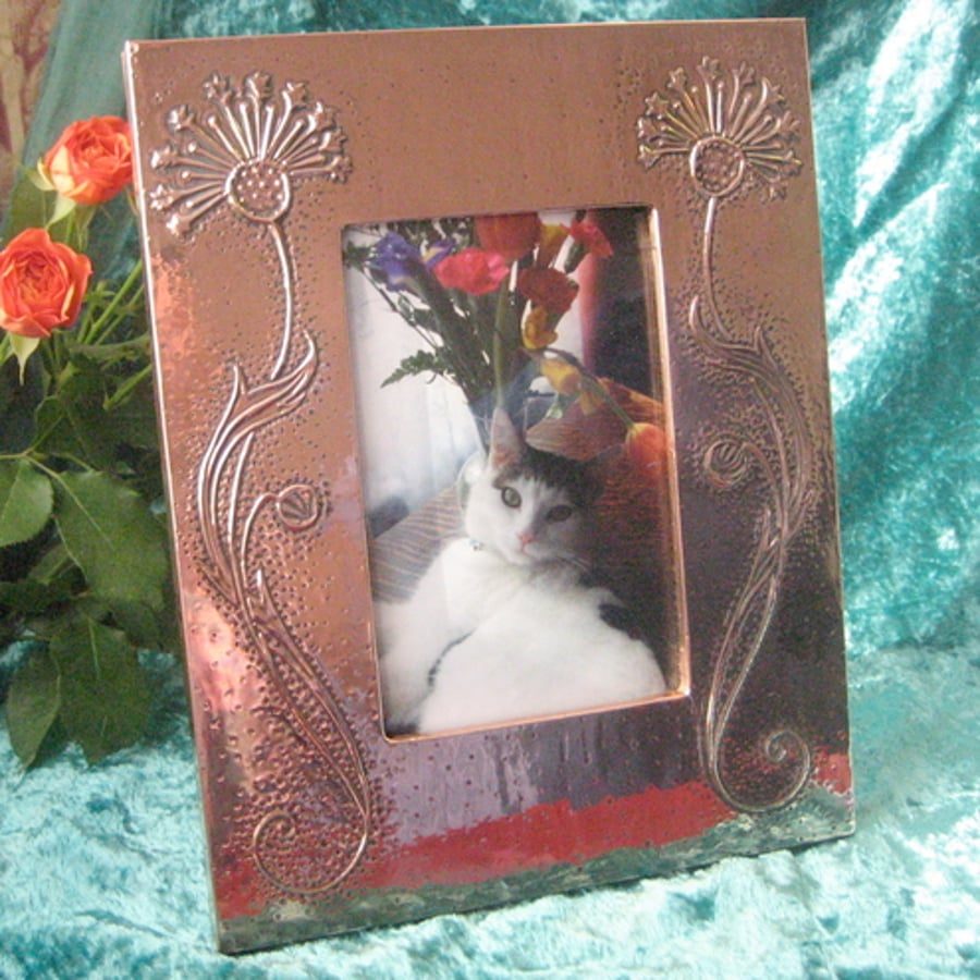 REDUCED! Copper Photo Frame, Arts and Crafts Thistle Design
