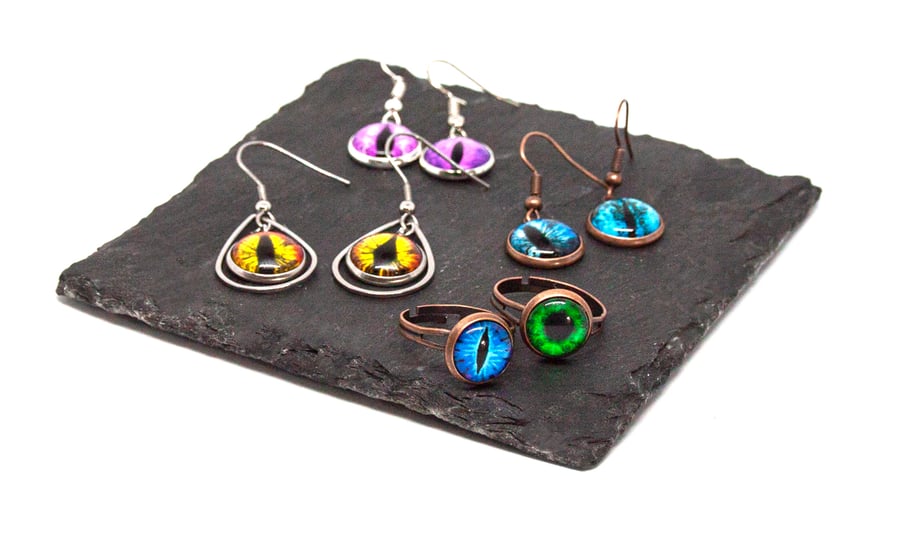Gothic Dragon Eye Collection - Purple Eye Earrings 