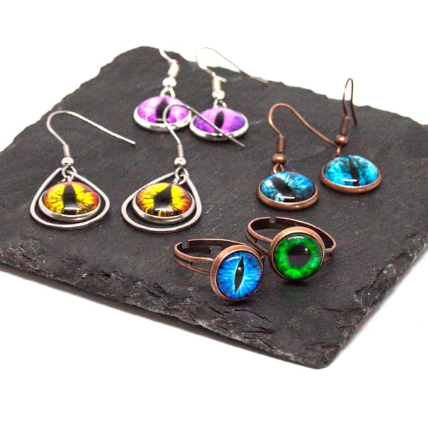 Gothic Dragon Eye Collection - Purple Eye Earrings 