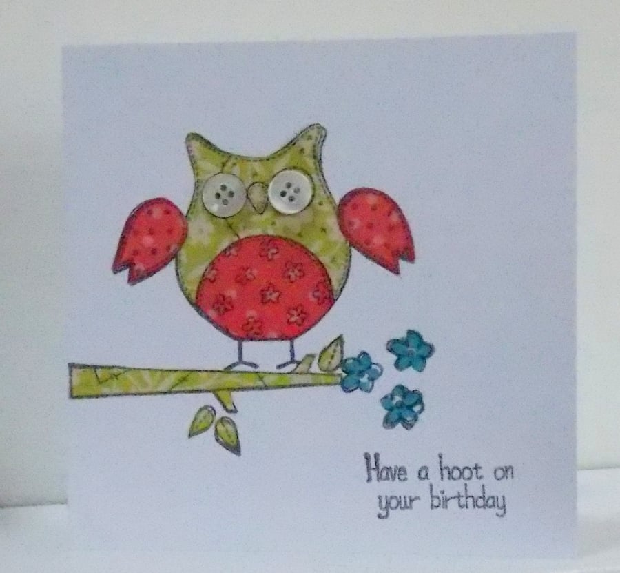 Patchwork Owl Birthday Card