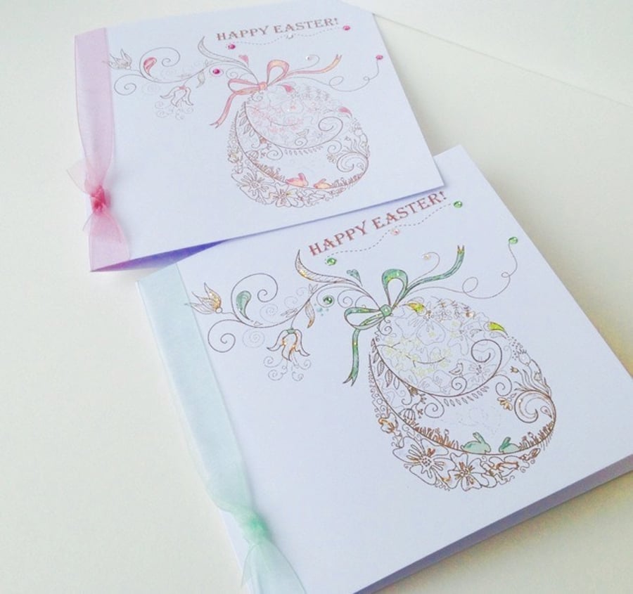 Easter Cards Four Pk,Vintage Style  Egg,Handfinished,Personalised,Handmade