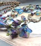 Artisan "The Magic Garden" Grape Blue and Green Hand Painted Flower Necklace