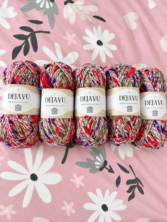 Dejavu Multicoloured Yarn Bundle 600g Red Purple Green Cream Knitting Crochet