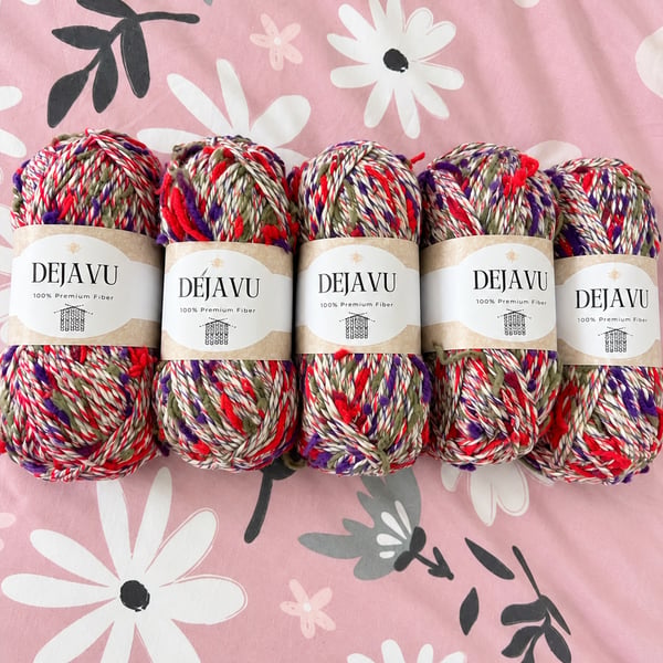 Dejavu Multicoloured Yarn Bundle 600g Red Purple Green Cream Knitting Crochet