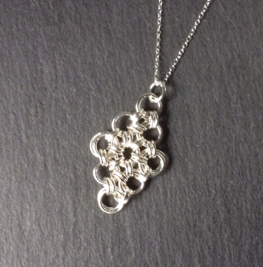 Silver Chainmaille Necklace, Silver Chainmaille Pendant, Unique Jewellery