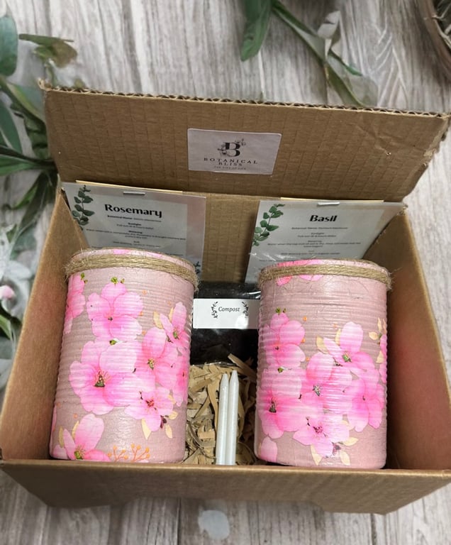 Cherry blossom Handmade Recycled Eco-Friendly Indoor Kitchen Herb Gift Set