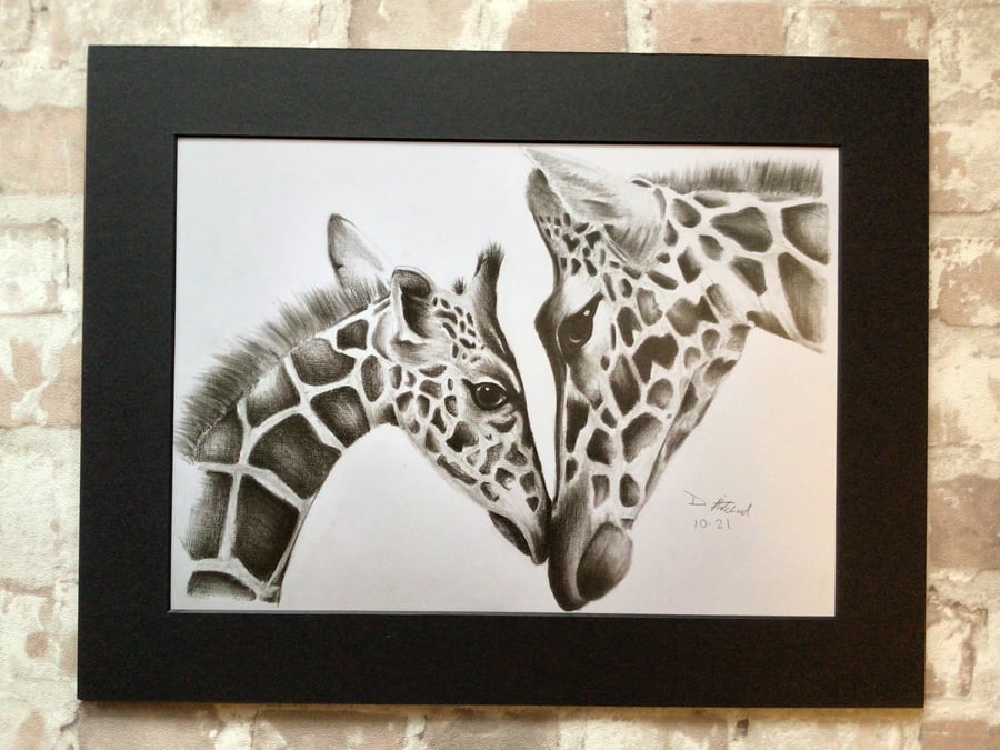 Mother and baby giraffe print, giraffe print, wildlife art, animal print, 