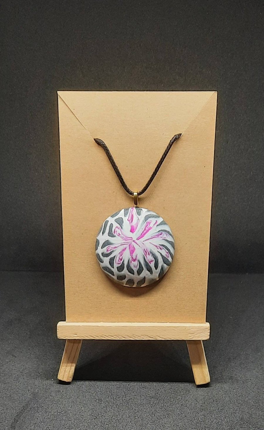 Polymer clay pendant necklace handmade jewellery 40 mm convex