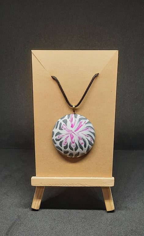 Polymer clay pendant necklace handmade jewellery 40 mm convex