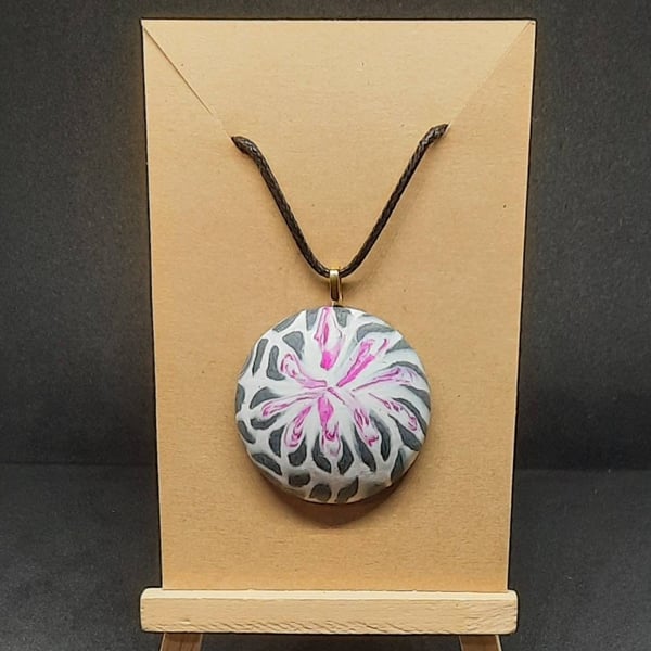 Polymer clay pendant necklace handmade jewellery 40 mm convex